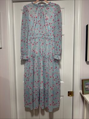 Grace Karin Light Blue Floral Long Sleeve Midi Dress